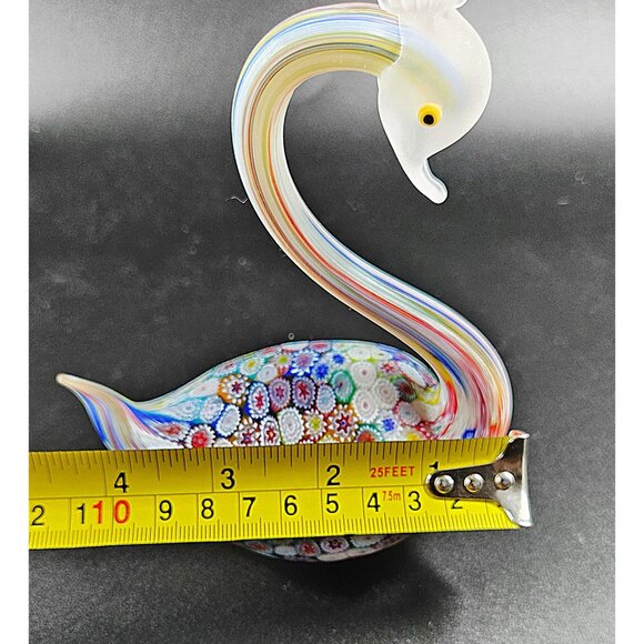 Murano Fratelli Toso Millefiori Art Glass Swan w/Multicolor Floral Pattern & Fro - Picture 10 of 10